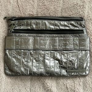Matt & Nat Metallic silver vegan clutch, great condition, multi pocket** premium